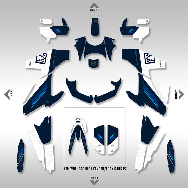 QuarterSurfBoardsDesgn 5.9NOSUKEシェイプ GRAPHICS KIT - 2022–2025 HUSQ NORDEN 901 - BLUE SPLIT TOPO