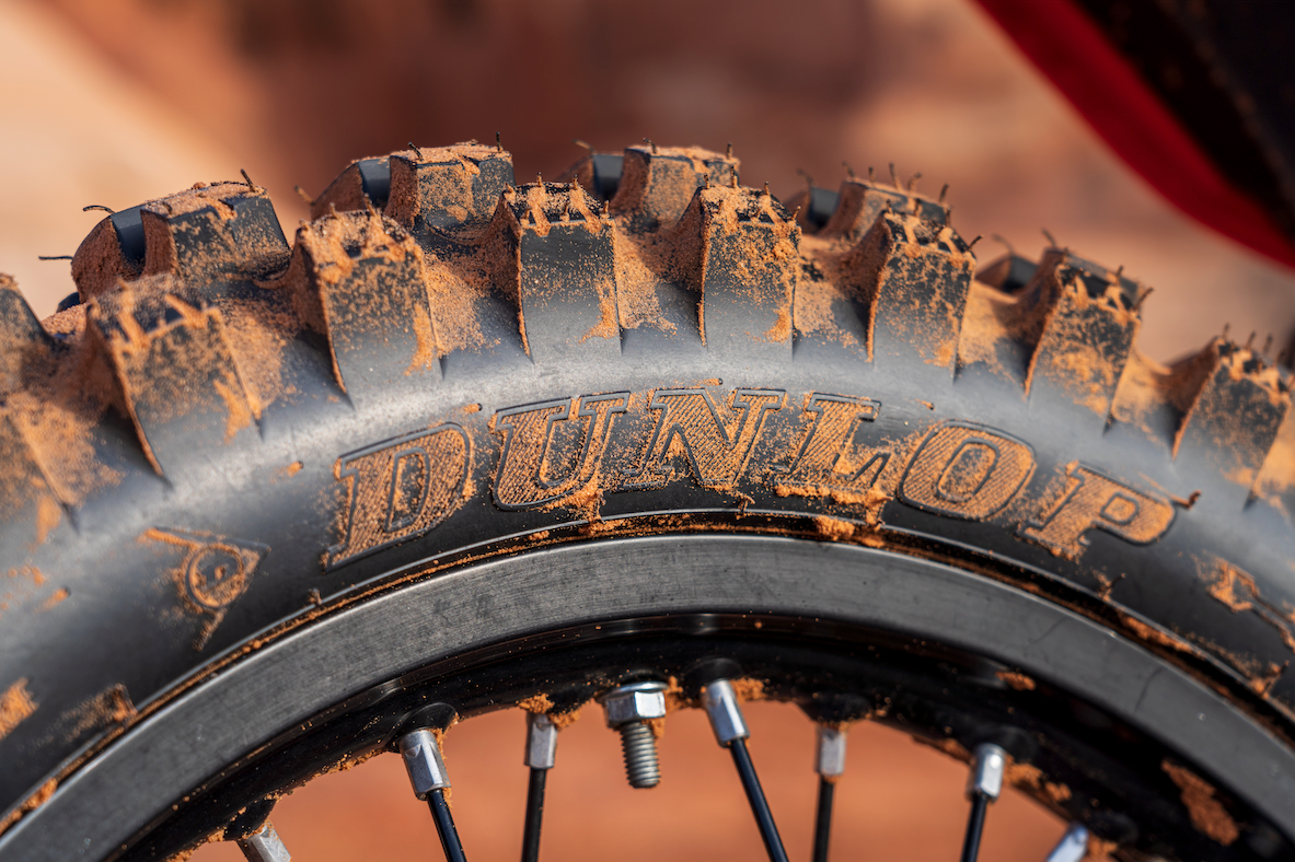 Dunlop moto tire in red dirt
