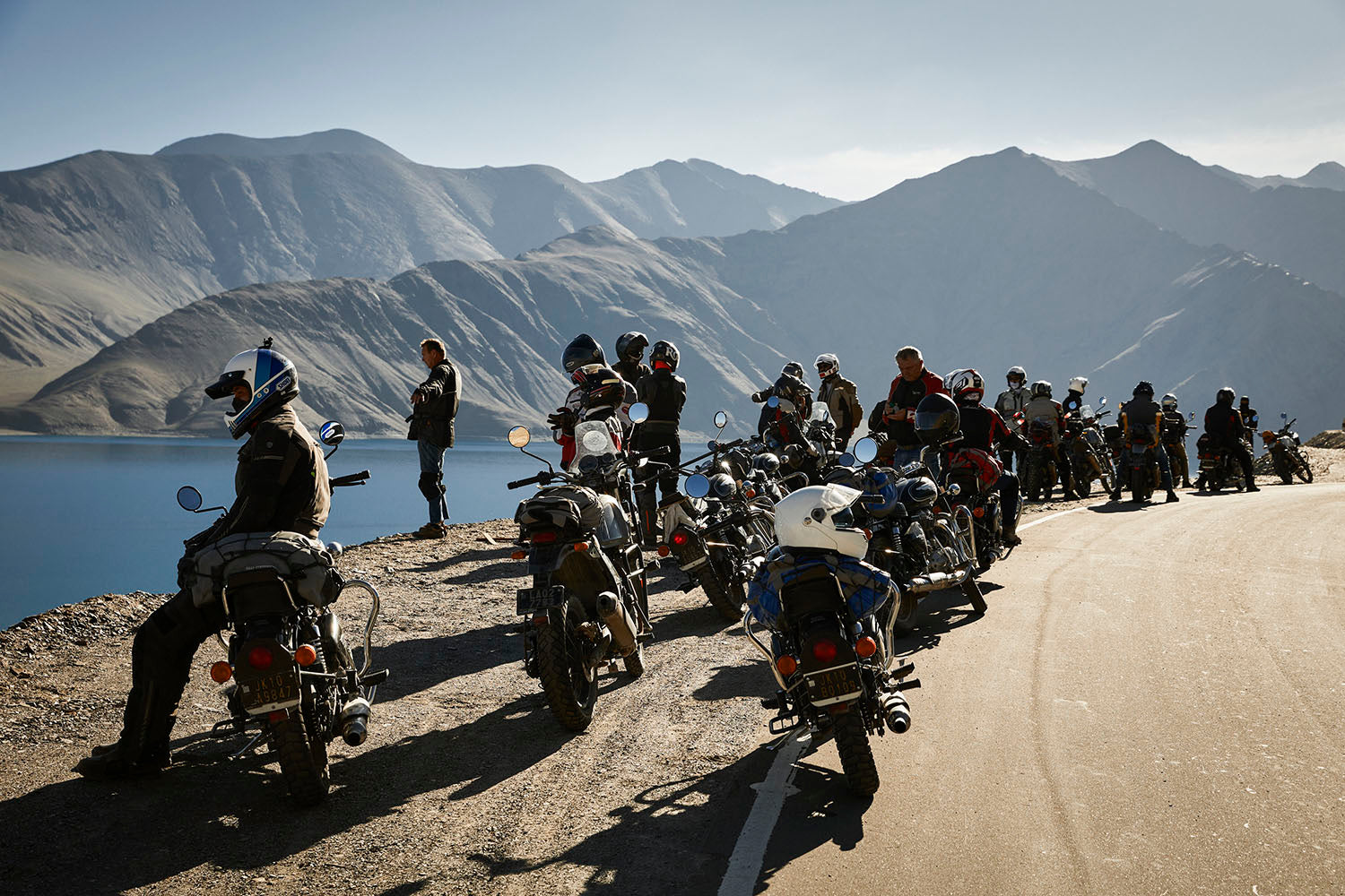 Motorcycle group traveling in the Himalayas