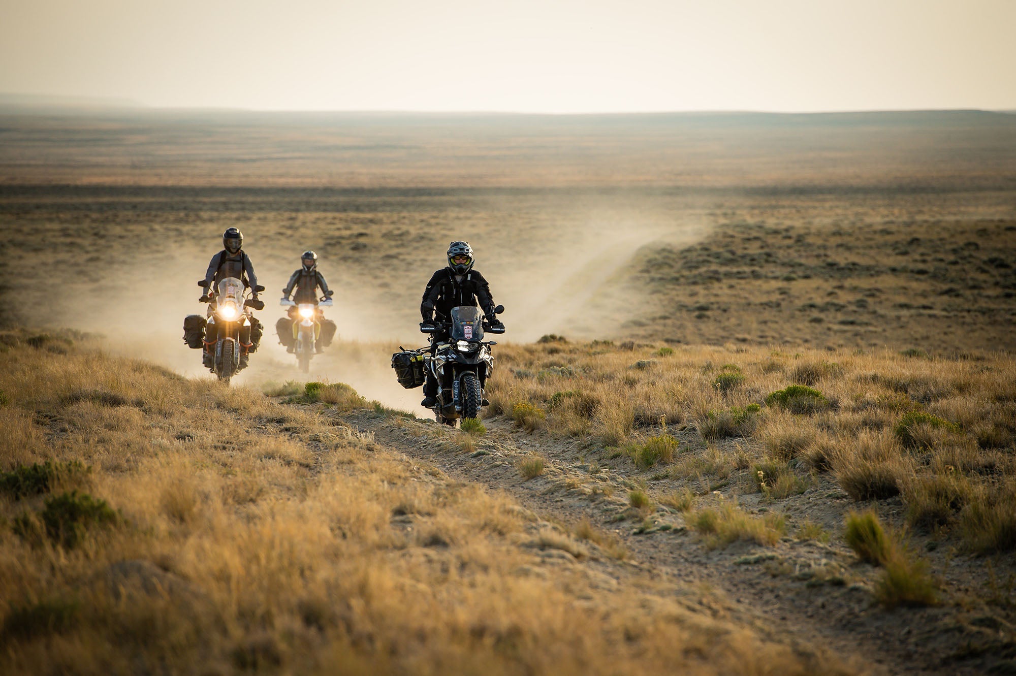 Three motorcycles on the Wyoming BDR