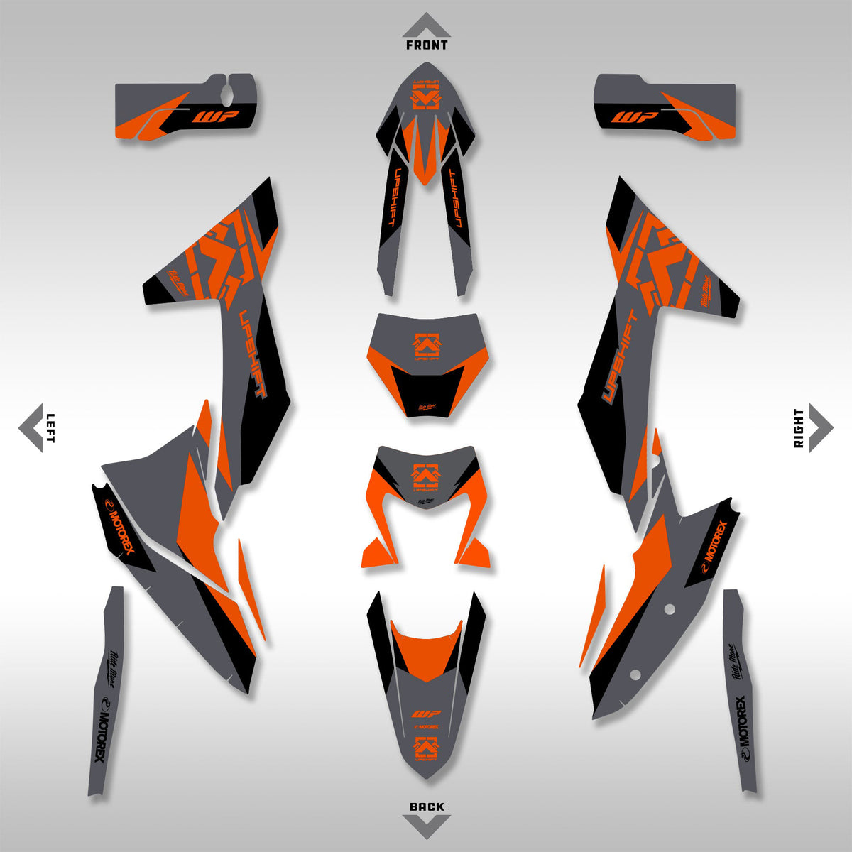 2023 - 2025 EXC, XC, XC-F GRAPHICS KIT - STRATUS ORANGE / GRAY