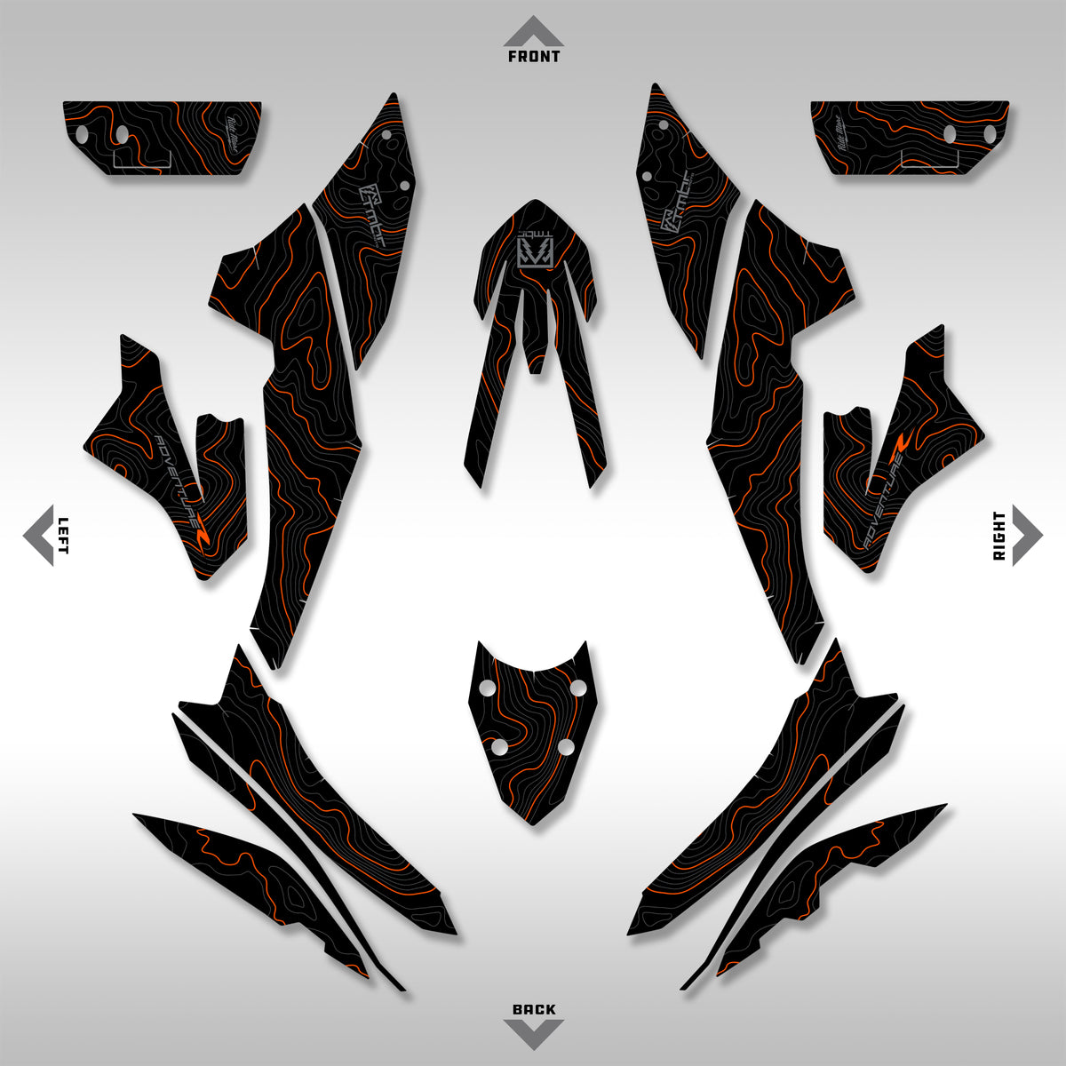 GRAPHICS KIT - 2023 - 2025 KTM 890 ADVENTURE - BLACK / ORANGE TOPO