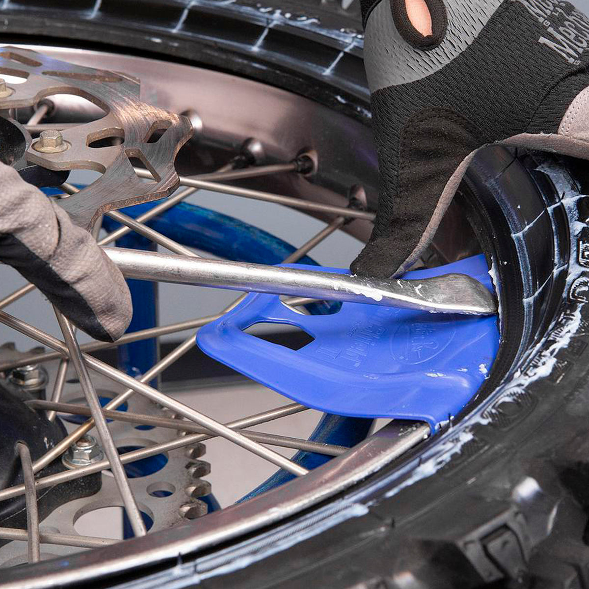 A set of Motion Pro RimShields is highly recommended to avoid dinging and scratching your black motorcycle rims. Motion Pro makes the best motorcycle maintenance tools. Motorcycle tire and wheel maintenance. Motorcycle tire change. Rim shield motorcycle wheel protectors.