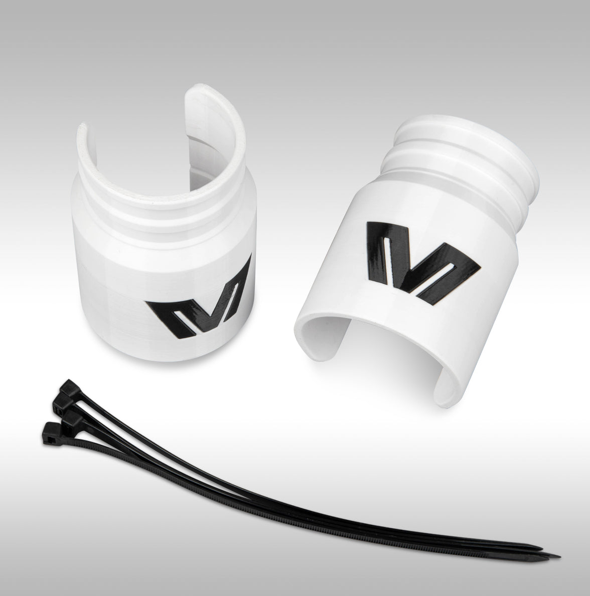 White DesertX fork mud guard. Additional plastic guard to help protect the Ducati Desert X fork seals from excessive mud buildup while riding offroad. 
