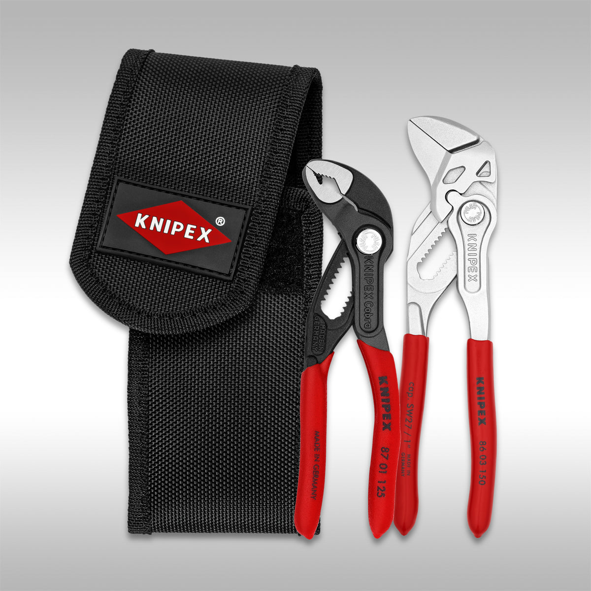 KNIPEX - 2 PIECE MINI PLIERS IN BELT POUCH - 6&quot; PLIERS WRENCH &amp; 5&quot; COBRA